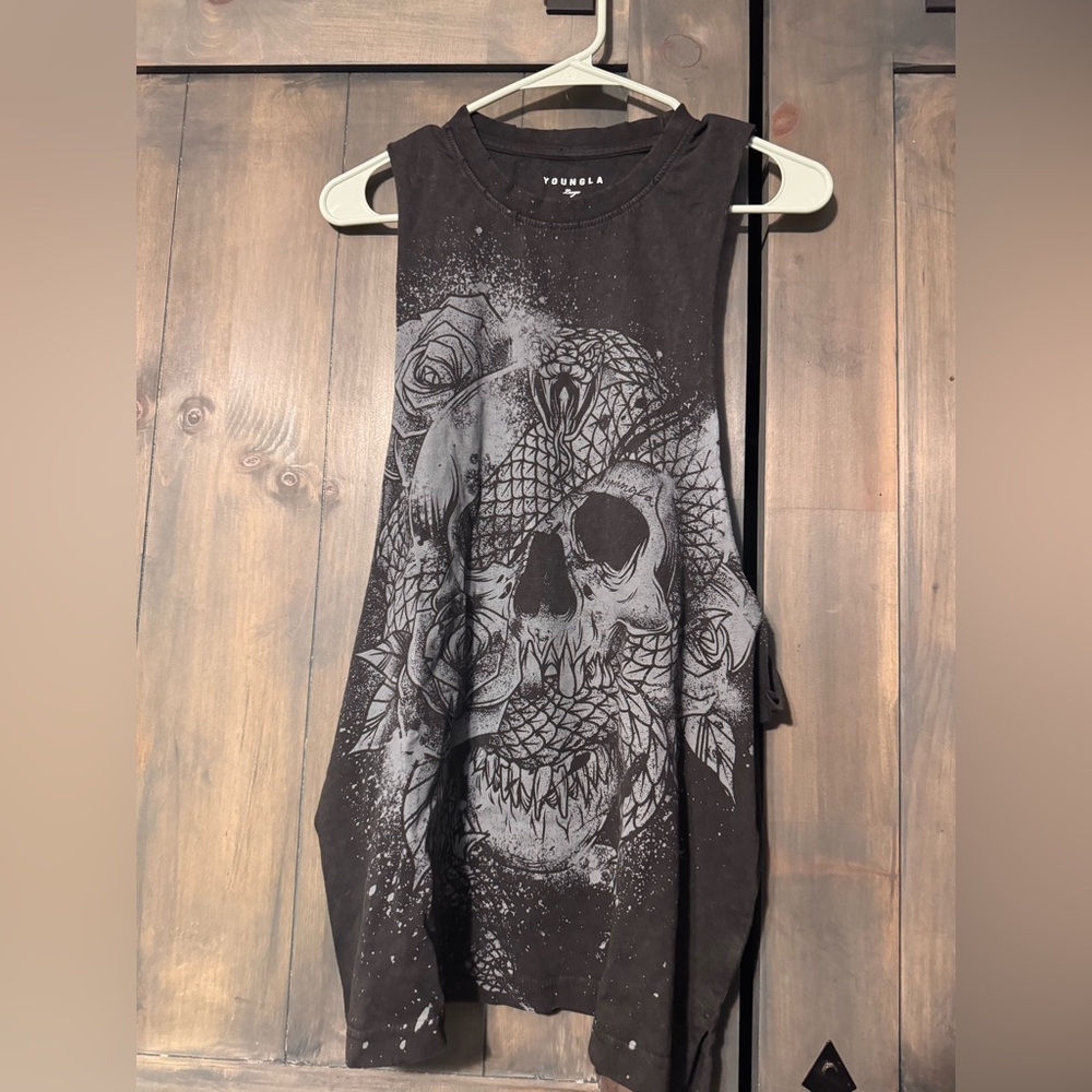 YoungLA Black Skull Graphic Tank Top